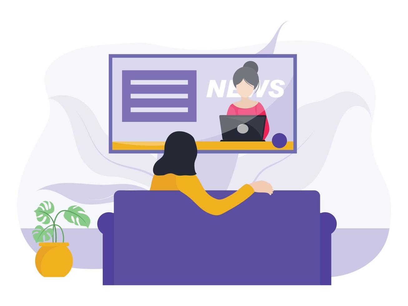 Girl watching news on television vector