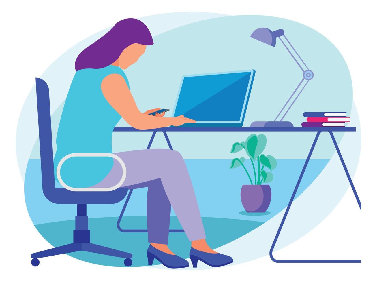 Lady working on laptop vector