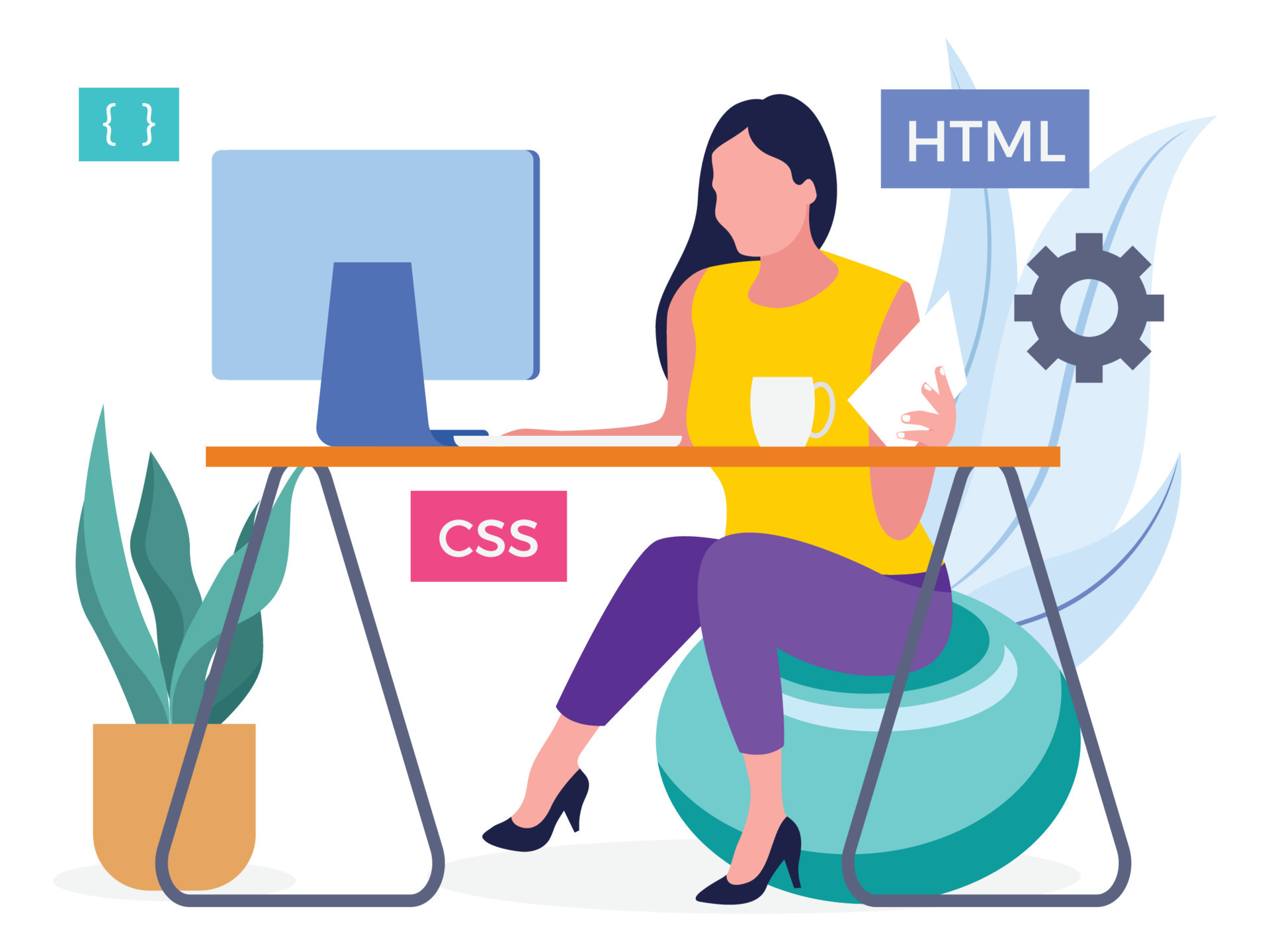 Female Developer working on project 15492577 Vector Art at Vecteezy