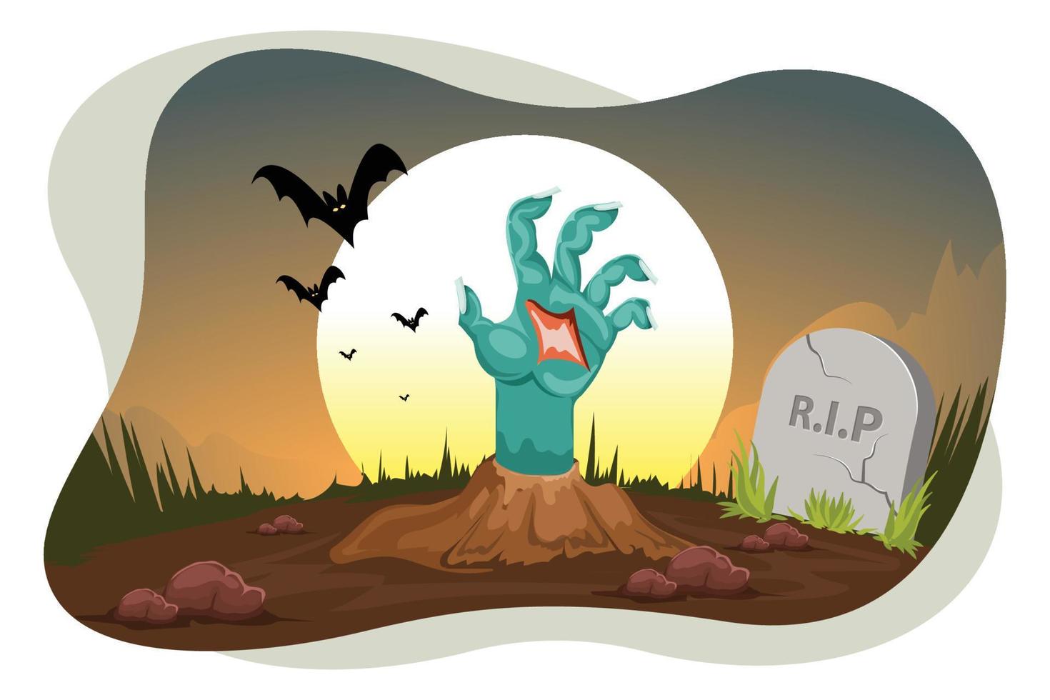 Halloween zombie hand coming out of grave vector illustration