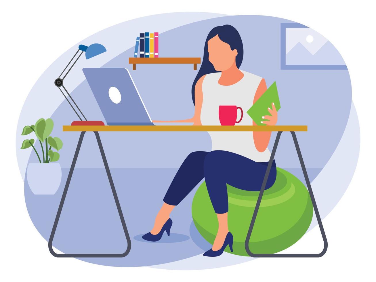 Female employee working from home on desk vector