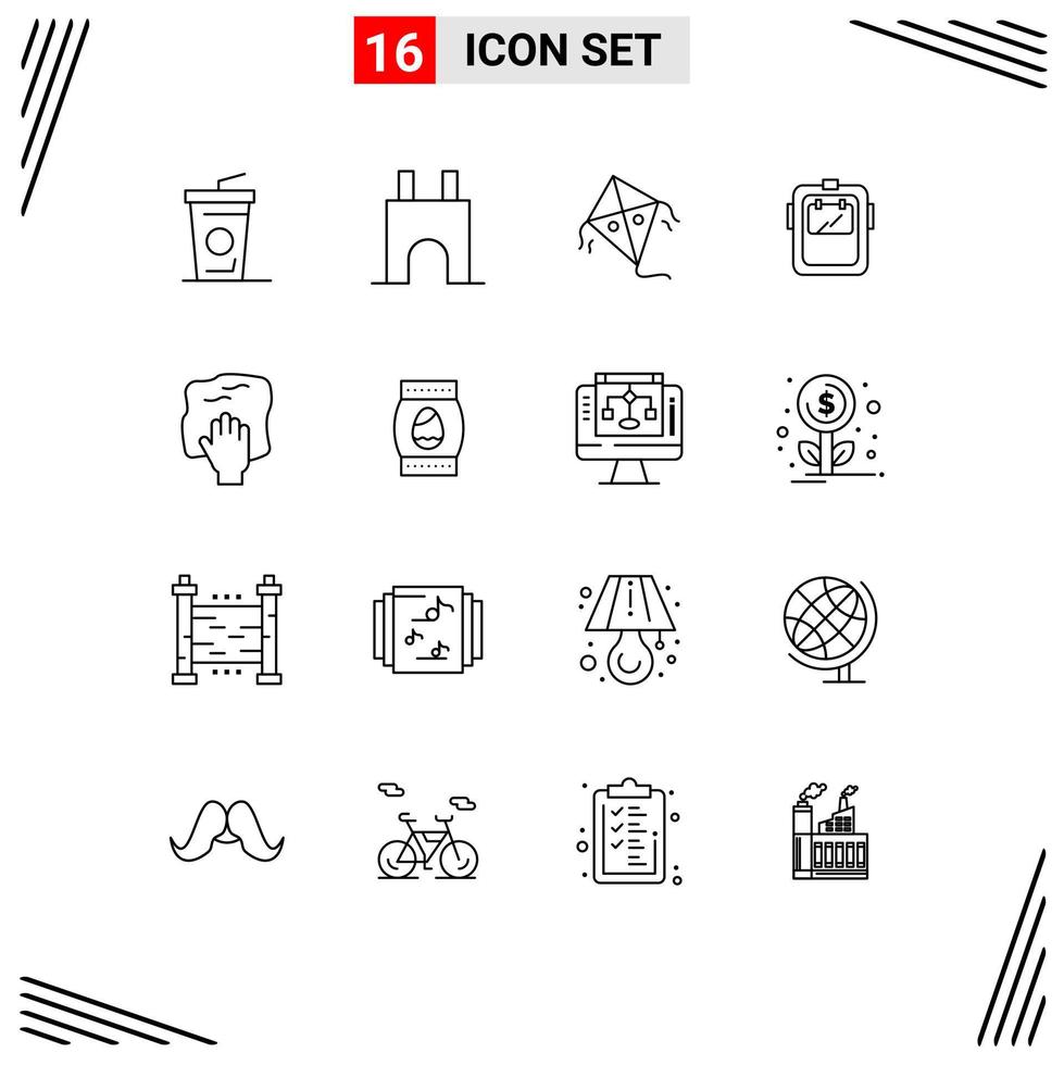conjunto de pictogramas de 16 contornos simples de elementos de diseño de vectores editables de soldadura de kite de casco de mano