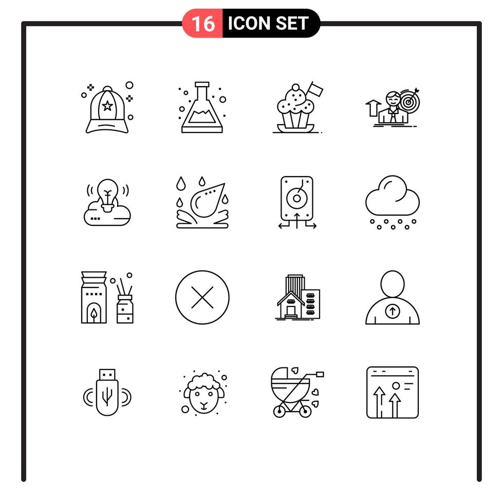 Pictogram Set of 16 Simple Outlines of growth target chef user flag Editable Vector Design Elements