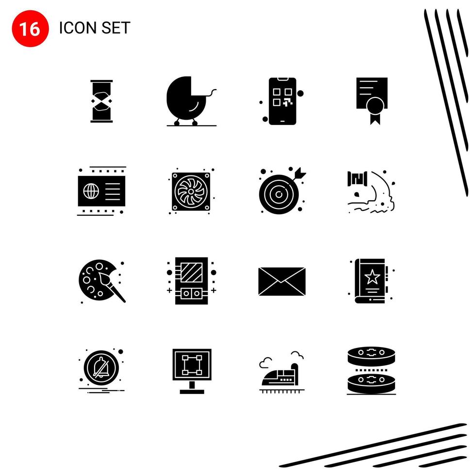 Pictogram Set of 16 Simple Solid Glyphs of credit school pram education pay Editable Vector Design Elements