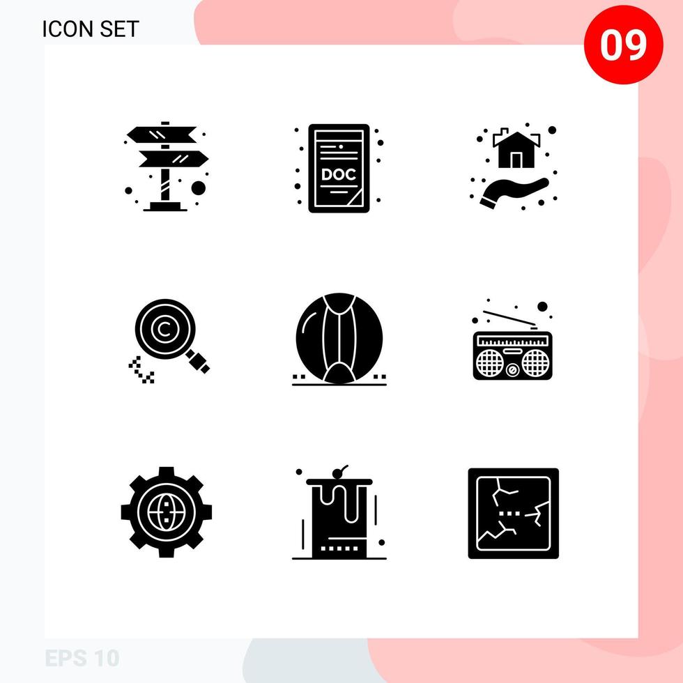 9 Thematic Vector Solid Glyphs and Editable Symbols of ball owner hand find content Editable Vector Design Elements