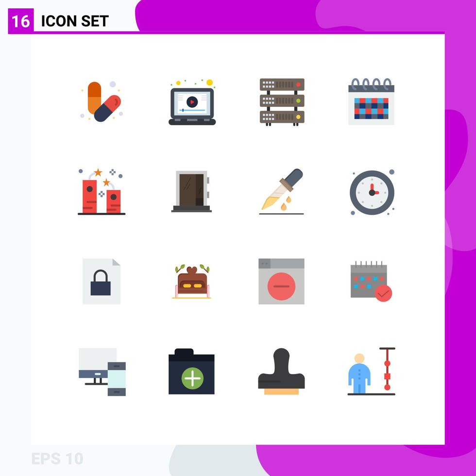 Modern Set of 16 Flat Colors Pictograph of celebration schedule screen date hosting Editable Pack of Creative Vector Design Elements