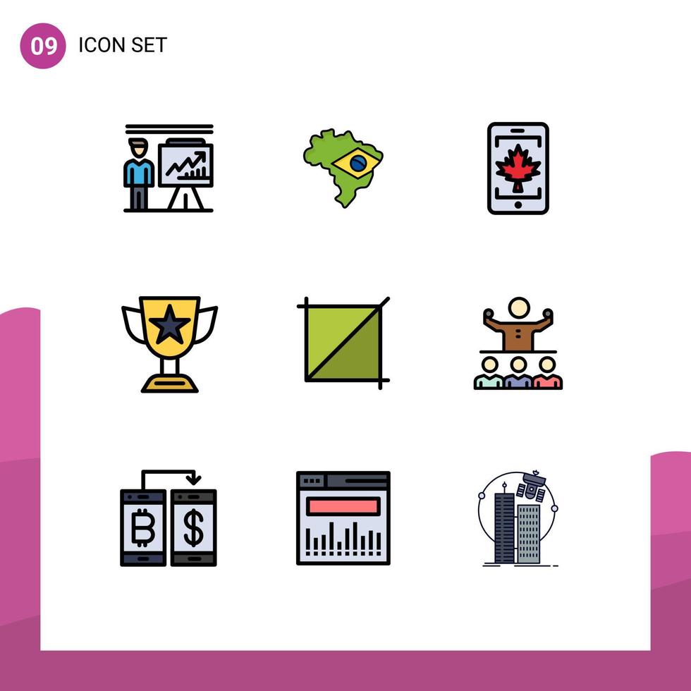 Universal Icon Symbols Group of 9 Modern Filledline Flat Colors of crop prize mobile cup achievement Editable Vector Design Elements