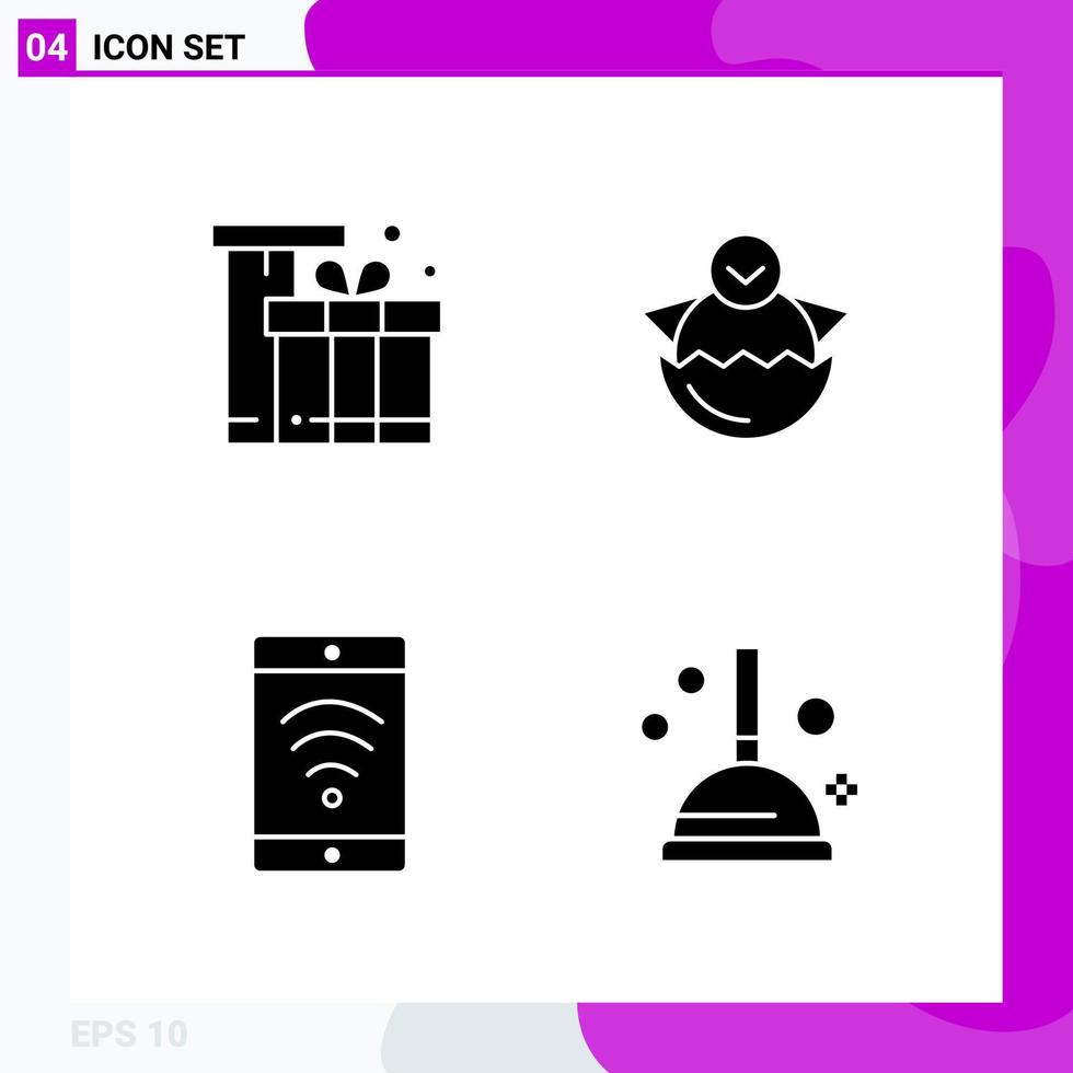 Solid Icon set Pack of 4 Glyph Icons isolated on White Background for Web Print and Mobile Creative Black Icon vector background