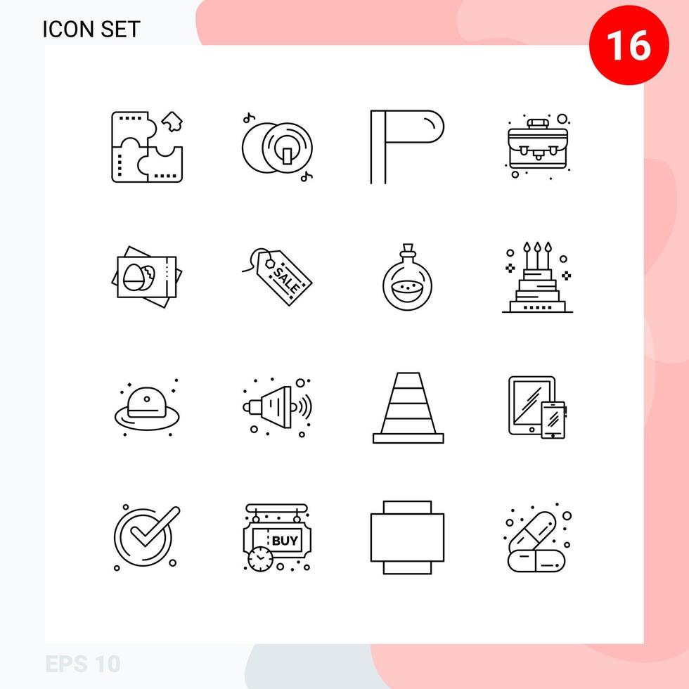 16 User Interface Outline Pack of modern Signs and Symbols of card egg multimedia passboard portfolio Editable Vector Design Elements
