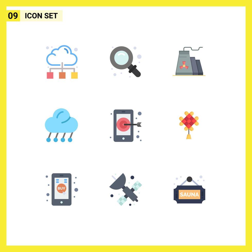 Pictogram Set of 9 Simple Flat Colors of digital night building moon climate Editable Vector Design Elements