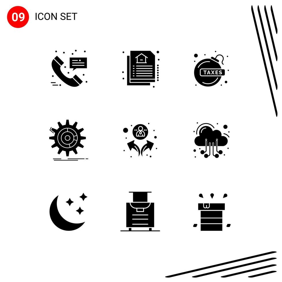 Pack of 9 creative Solid Glyphs of people progress debt process data Editable Vector Design Elements