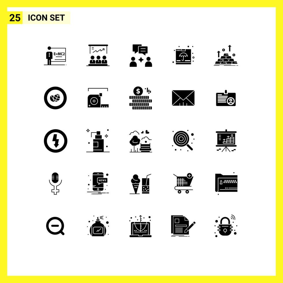 25 Universal Solid Glyphs Set for Web and Mobile Applications gold insurance marketing fragile box Editable Vector Design Elements