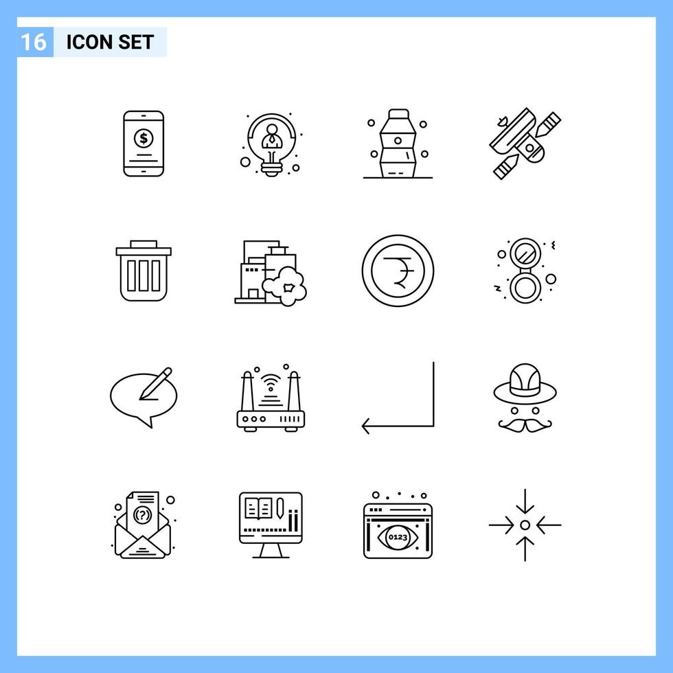 Mobile Interface Outline Set of 16 Pictograms of trash satellite bottle radio broadcast Editable Vector Design Elements