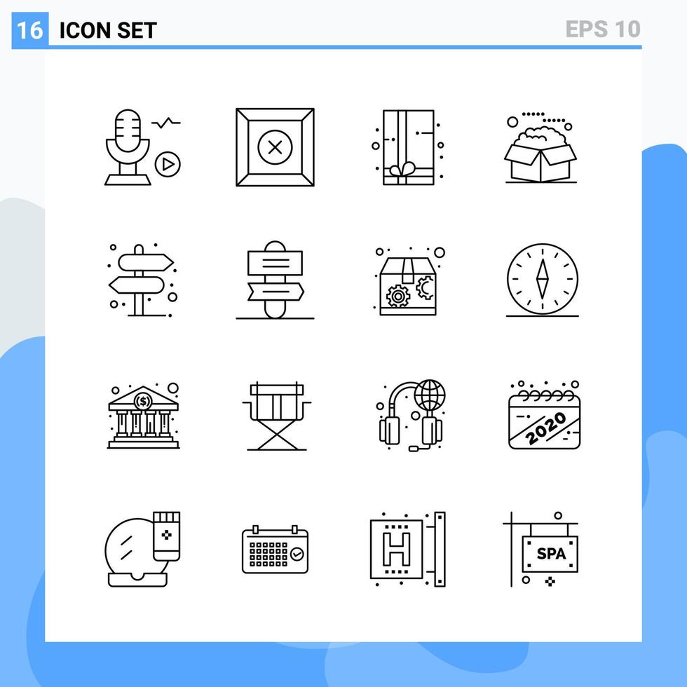 iconos de estilo moderno de 16 líneas delinean símbolos para uso general signo de icono de línea creativa aislado en fondo blanco paquete de 16 iconos fondo de vector de icono negro creativo