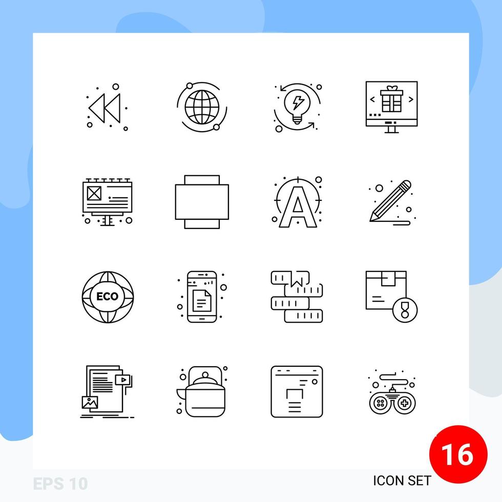 16 User Interface Outline Pack of modern Signs and Symbols of billboard ad progression shopping internet Editable Vector Design Elements