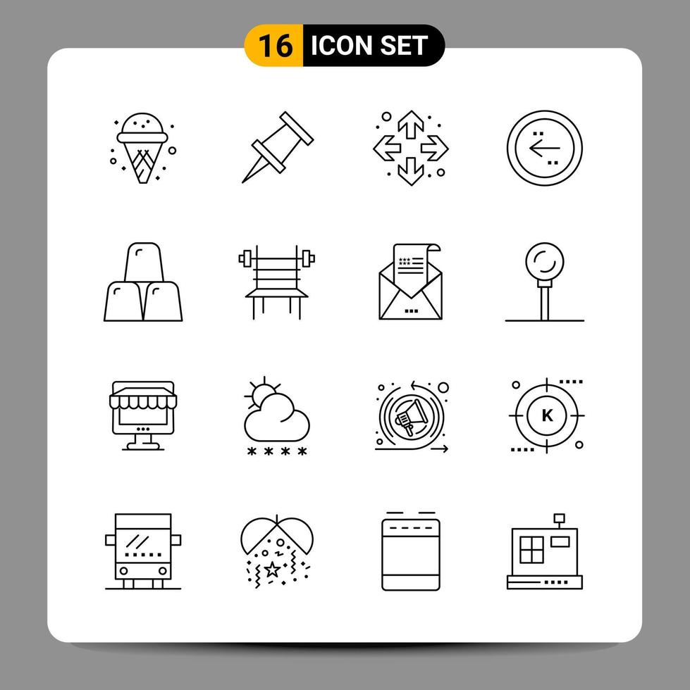 16 Black Icon Pack Outline Symbols Signs for Responsive designs on white background 16 Icons Set vector