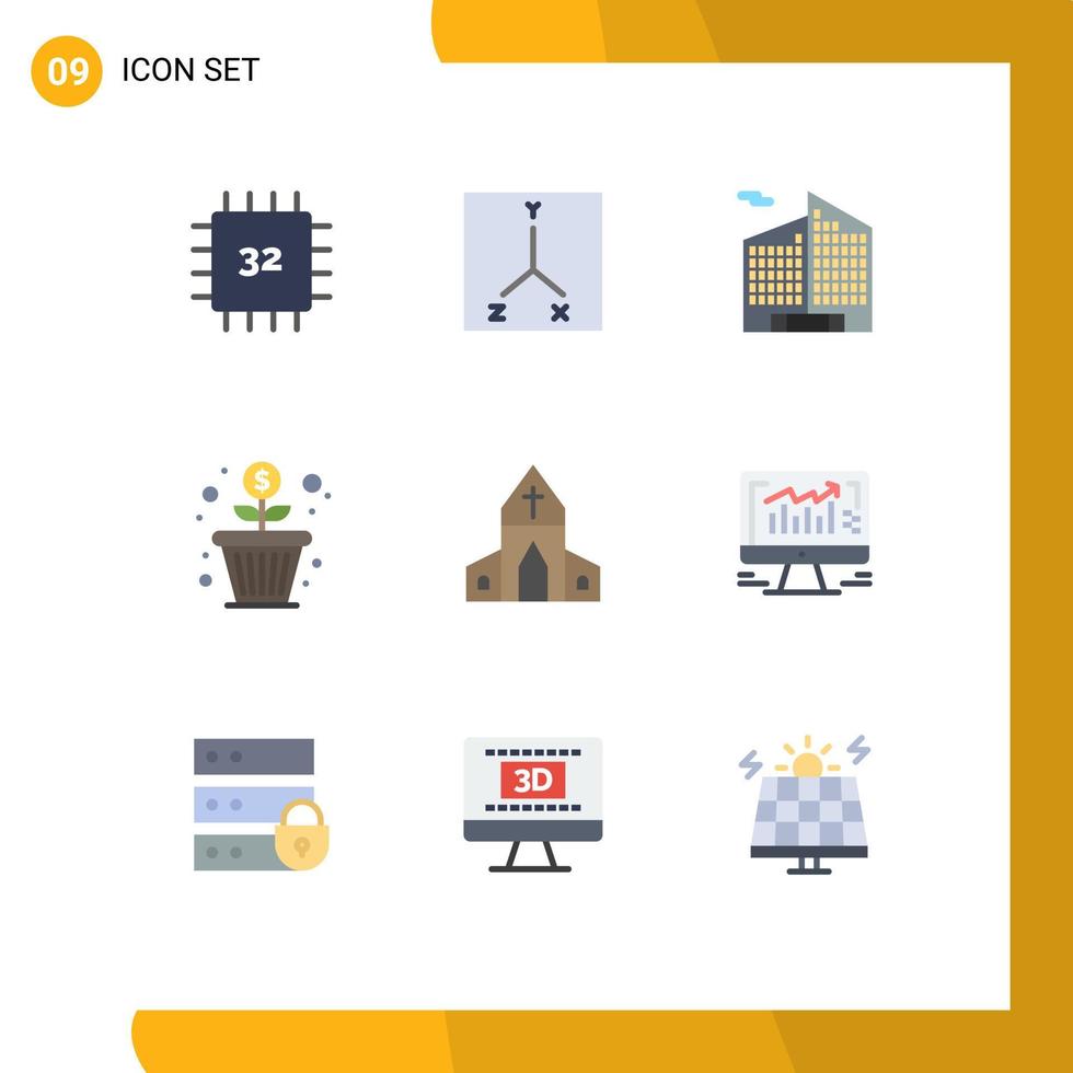 9 Creative Icons Modern Signs and Symbols of easter church building money growth growth Editable Vector Design Elements