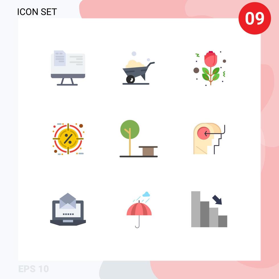 Modern Set of 9 Flat Colors and symbols such as park city red target percent Editable Vector Design Elements