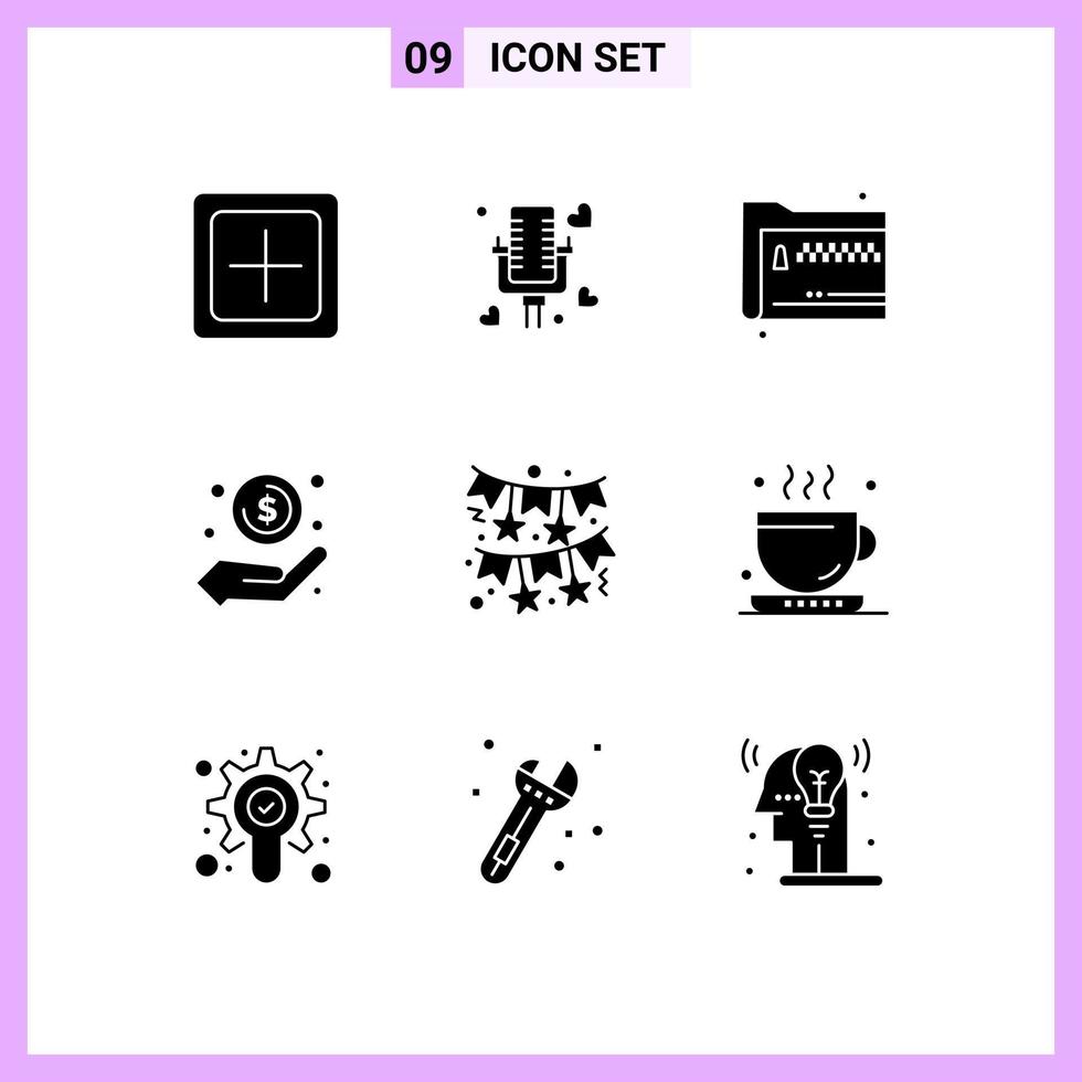 Stock Vector Icon Pack of 9 Line Signs and Symbols for money in hand hand wedding cash documents Editable Vector Design Elements