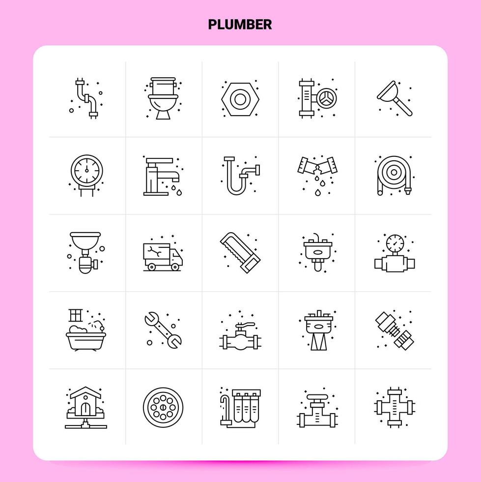 OutLine 25 Plumber Icon set Vector Line Style Design Black Icons Set Linear pictogram pack Web and Mobile Business ideas design Vector Illustration