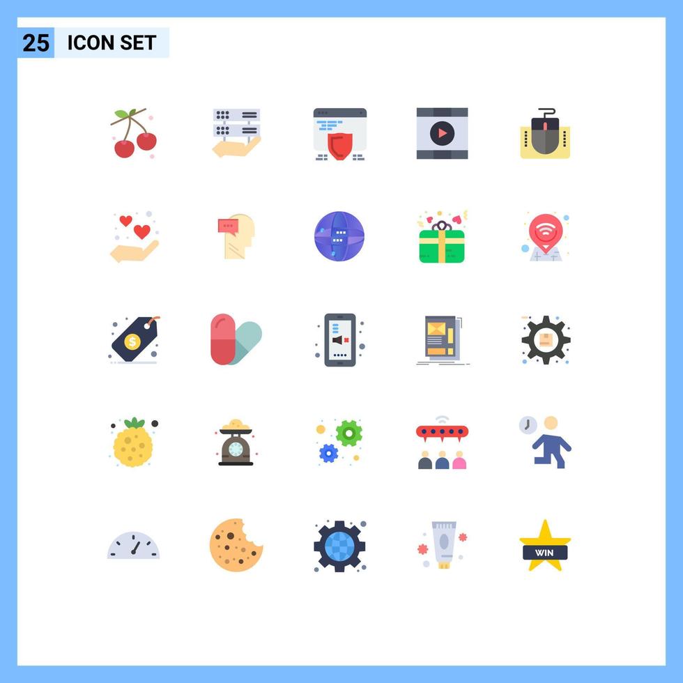 Set of 25 Commercial Flat Colors pack for interface start protection play control Editable Vector Design Elements