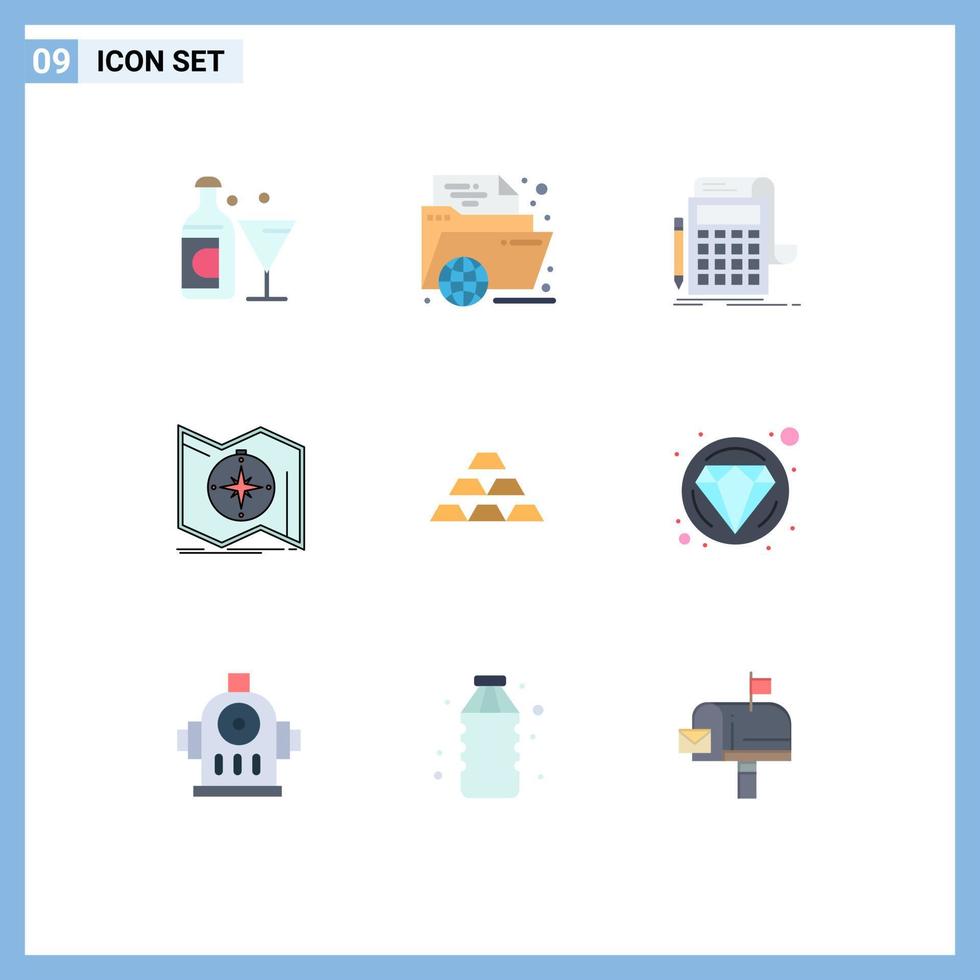 Pack of 9 Modern Flat Colors Signs and Symbols for Web Print Media such as map direction learning calculator banking Editable Vector Design Elements
