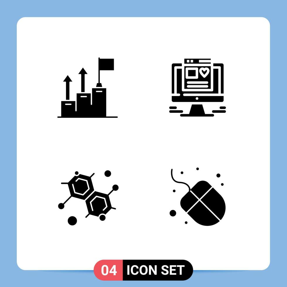 4 Universal Solid Glyph Signs Symbols of achievement molecular marketing web computer Editable Vector Design Elements