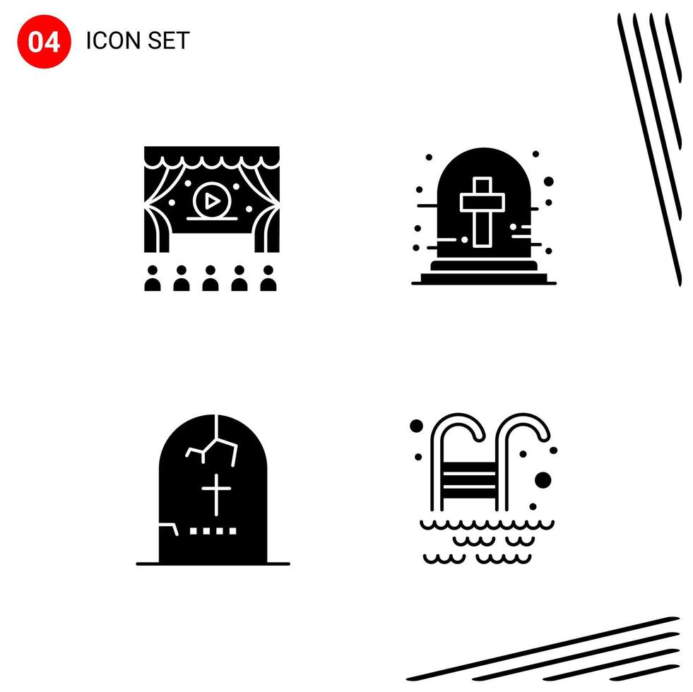 Collection of 4 Vector Icons in solid style Pixle Perfect Glyph Symbols for Web and Mobile Solid Icon Signs on White Background 4 Icons Creative Black Icon vector background