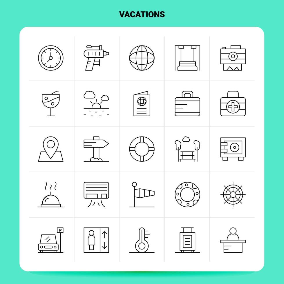 OutLine 25 Vacations Icon set Vector Line Style Design Black Icons Set Linear pictogram pack Web and Mobile Business ideas design Vector Illustration