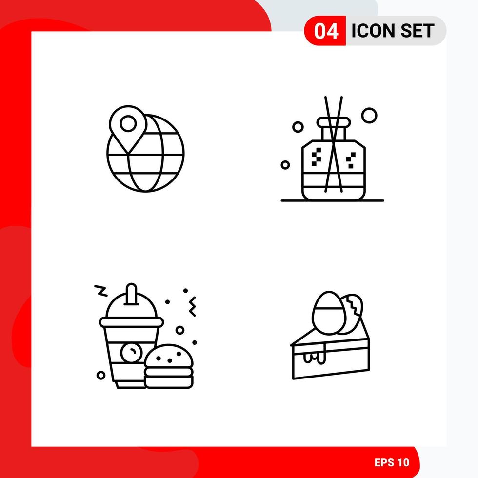 Creative Set of 4 Universal Outline Icons isolated on White Background Creative Black Icon vector background