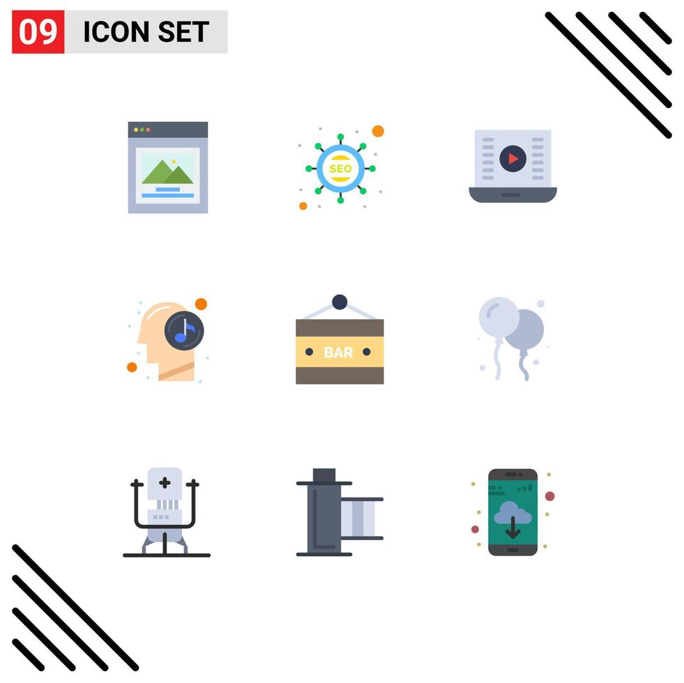 Universal Icon Symbols Group of 9 Modern Flat Colors of bar sign relaxed media play music human Editable Vector Design Elements