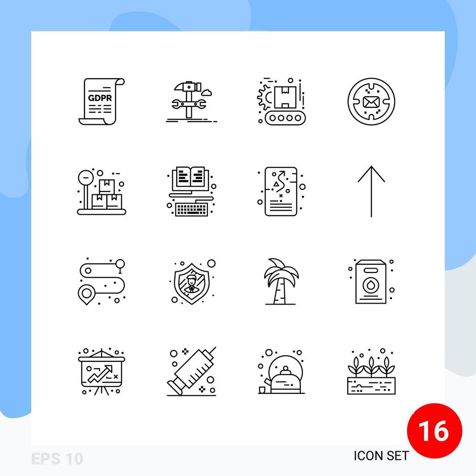 16 signos de esquema universales símbolos de caja mensaje servicio finanzas producto editable vector elementos de diseño