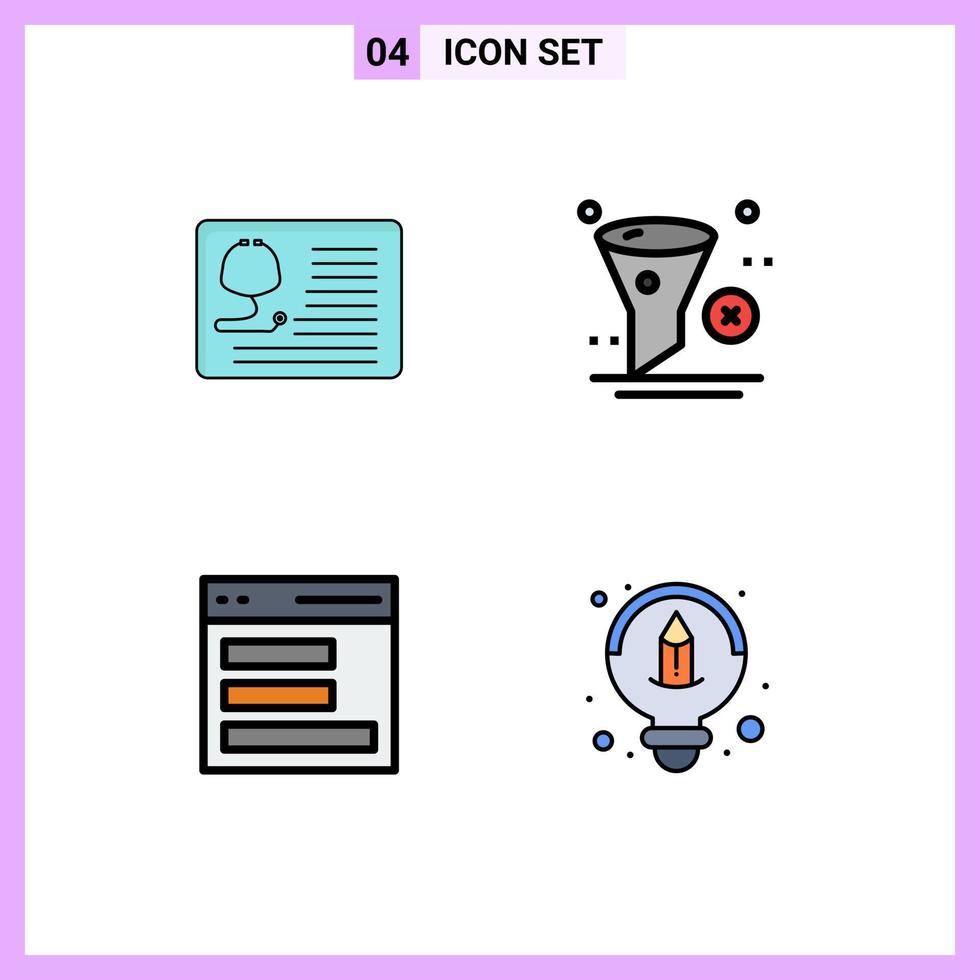 Set of 4 Modern UI Icons Symbols Signs for stethoscope trash healthcare development contact Editable Vector Design Elements