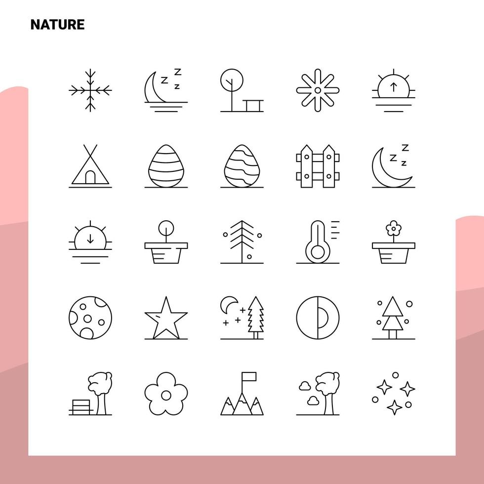 conjunto de iconos de línea natural conjunto de 25 iconos. conjunto de iconos negros de diseño de estilo minimalista vectorial. paquete de pictogramas lineales. vector