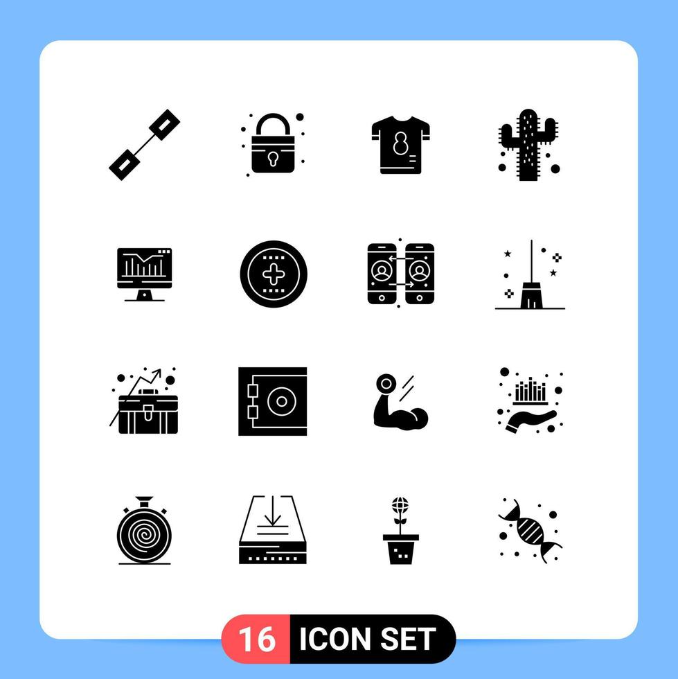 16 Thematic Vector Solid Glyphs and Editable Symbols of graph computer kit farming cactus Editable Vector Design Elements