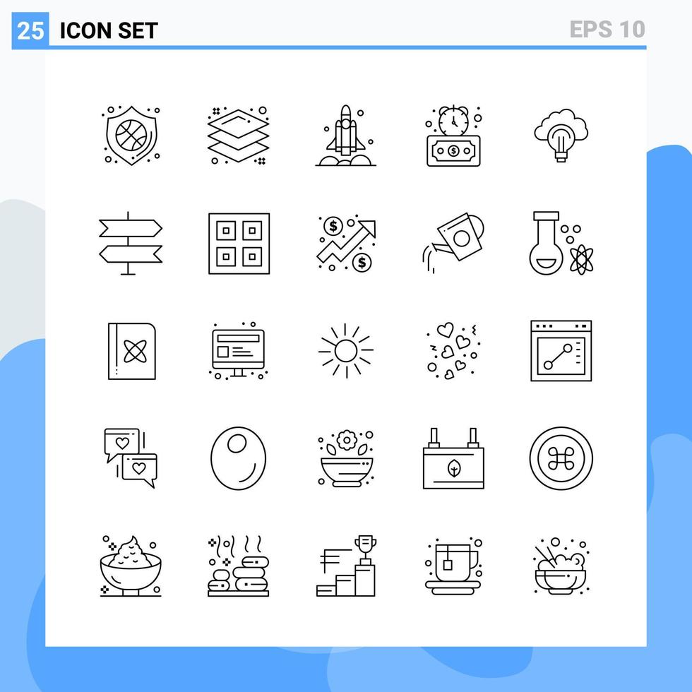 iconos de estilo moderno de 25 líneas delinean símbolos para uso general signo de icono de línea creativa aislado sobre fondo blanco paquete de 25 iconos vector