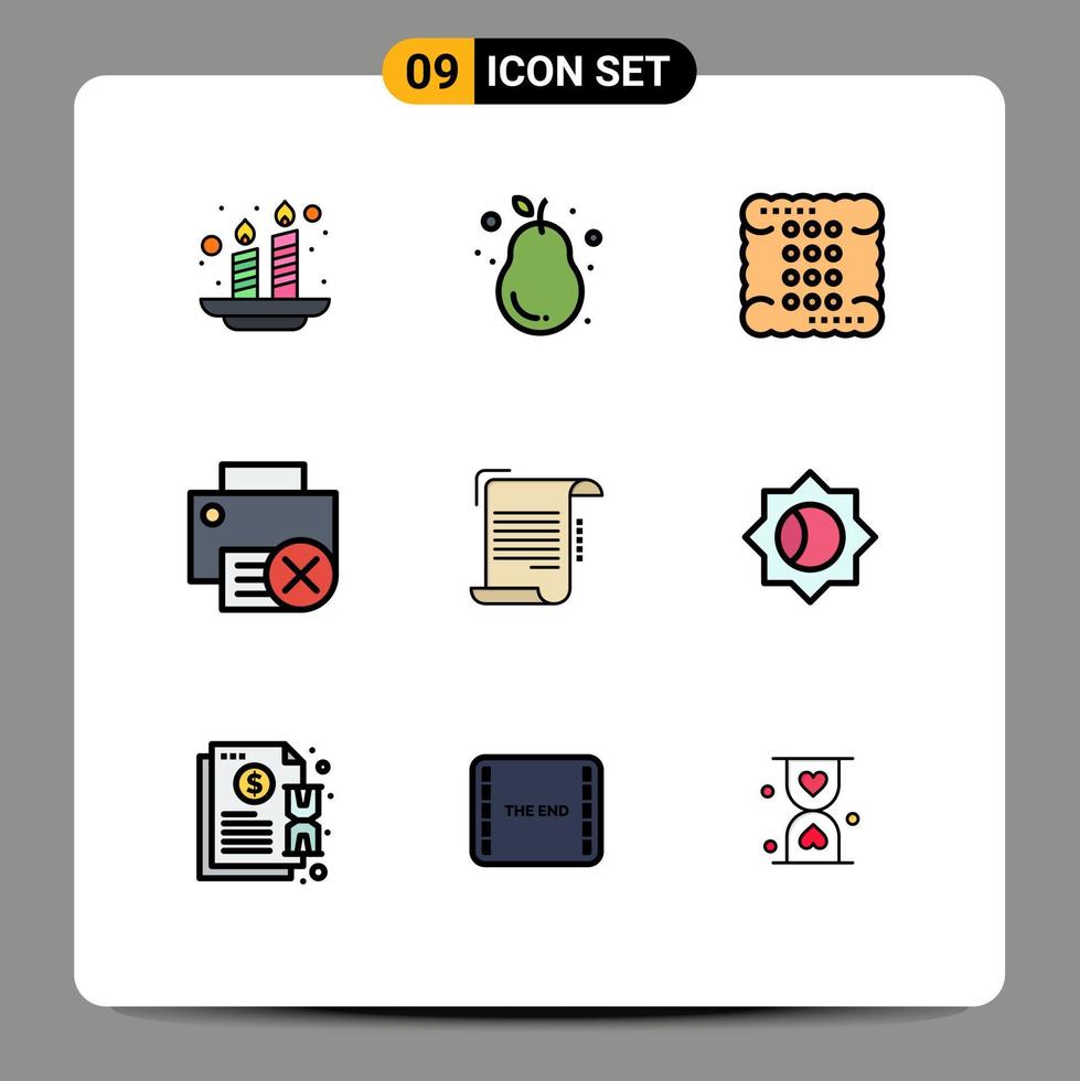 Set of 9 Vector Filledline Flat Colors on Grid for hardware devices fresh computers food Editable Vector Design Elements