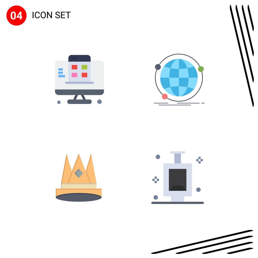 Set of 4 Vector Flat Icons on Grid for development crown app internet empire Editable Vector Design Elements