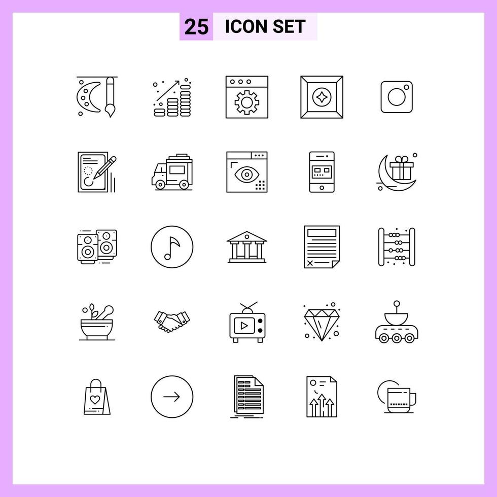 25 Thematic Vector Lines and Editable Symbols of instagram product money favorite preferences Editable Vector Design Elements