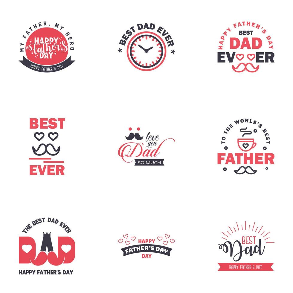 Happy Fathers Day 9 Black and Pink Vector Element Set Ribbons and Labels Editable Vector Design Elements