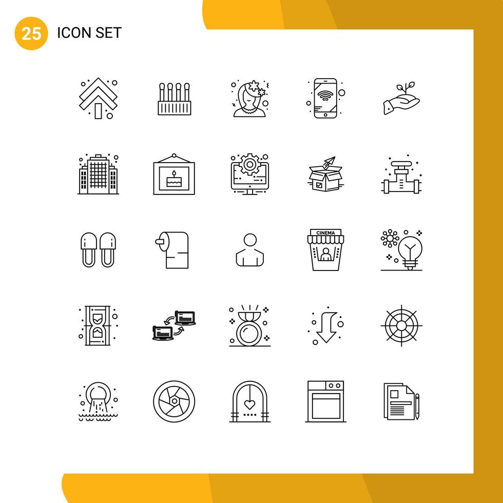 User Interface Pack of 25 Basic Lines of charity wifi avatar network woman Editable Vector Design Elements