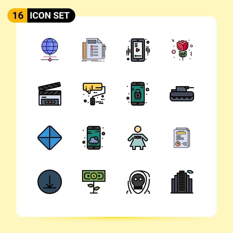 conjunto de 16 iconos de interfaz de usuario modernos símbolos signos para la tarea de tulipán clapper video rojo elementos de diseño de vectores creativos editables