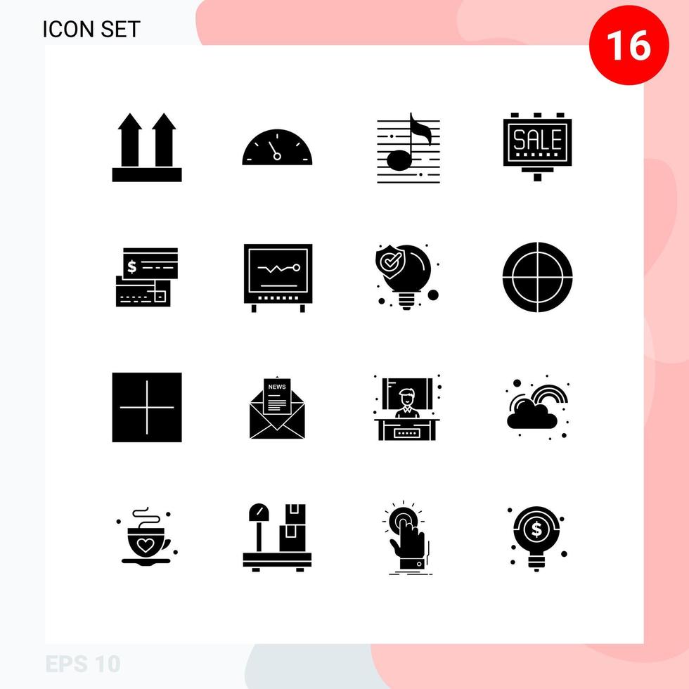16 Thematic Vector Solid Glyphs and Editable Symbols of card poster music marketing advertising Editable Vector Design Elements