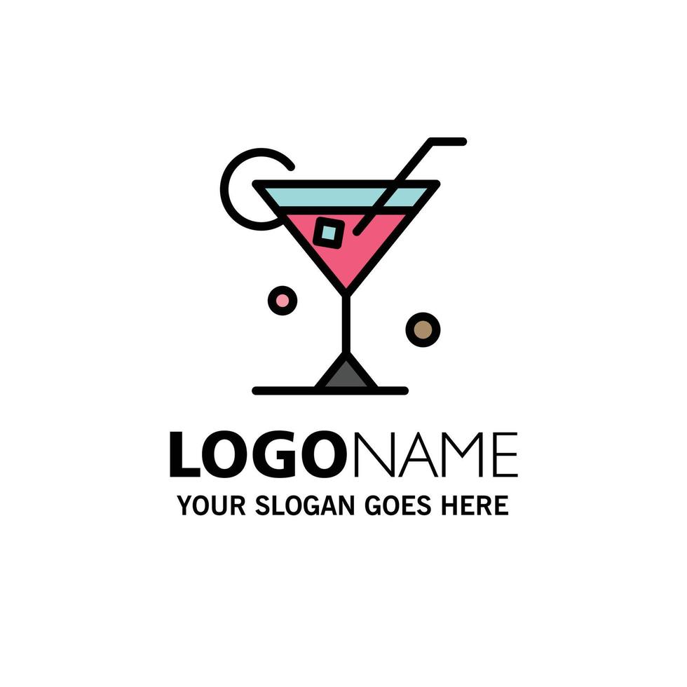 Glass Drink Wine Spring Business Logo Template Flat Color vector