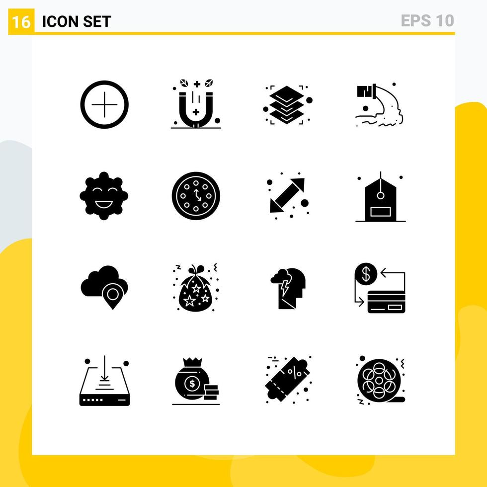 Pack of 16 creative Solid Glyphs of emojis cookie layers waste radioactive Editable Vector Design Elements