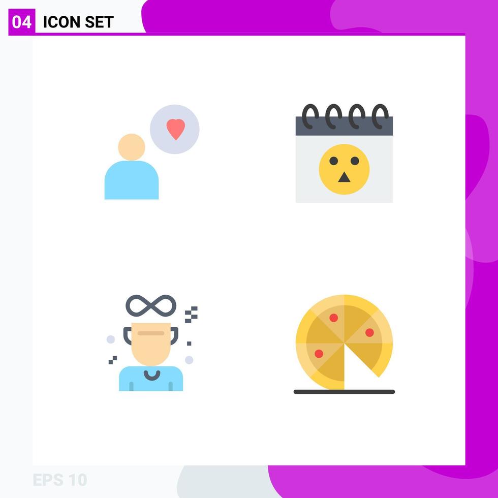 Set of 4 Vector Flat Icons on Grid for man medal calendar award junk Editable Vector Design Elements