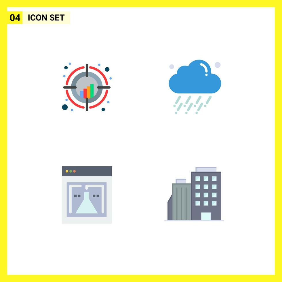 User Interface Pack of 4 Basic Flat Icons of chart flask target rain research Editable Vector Design Elements
