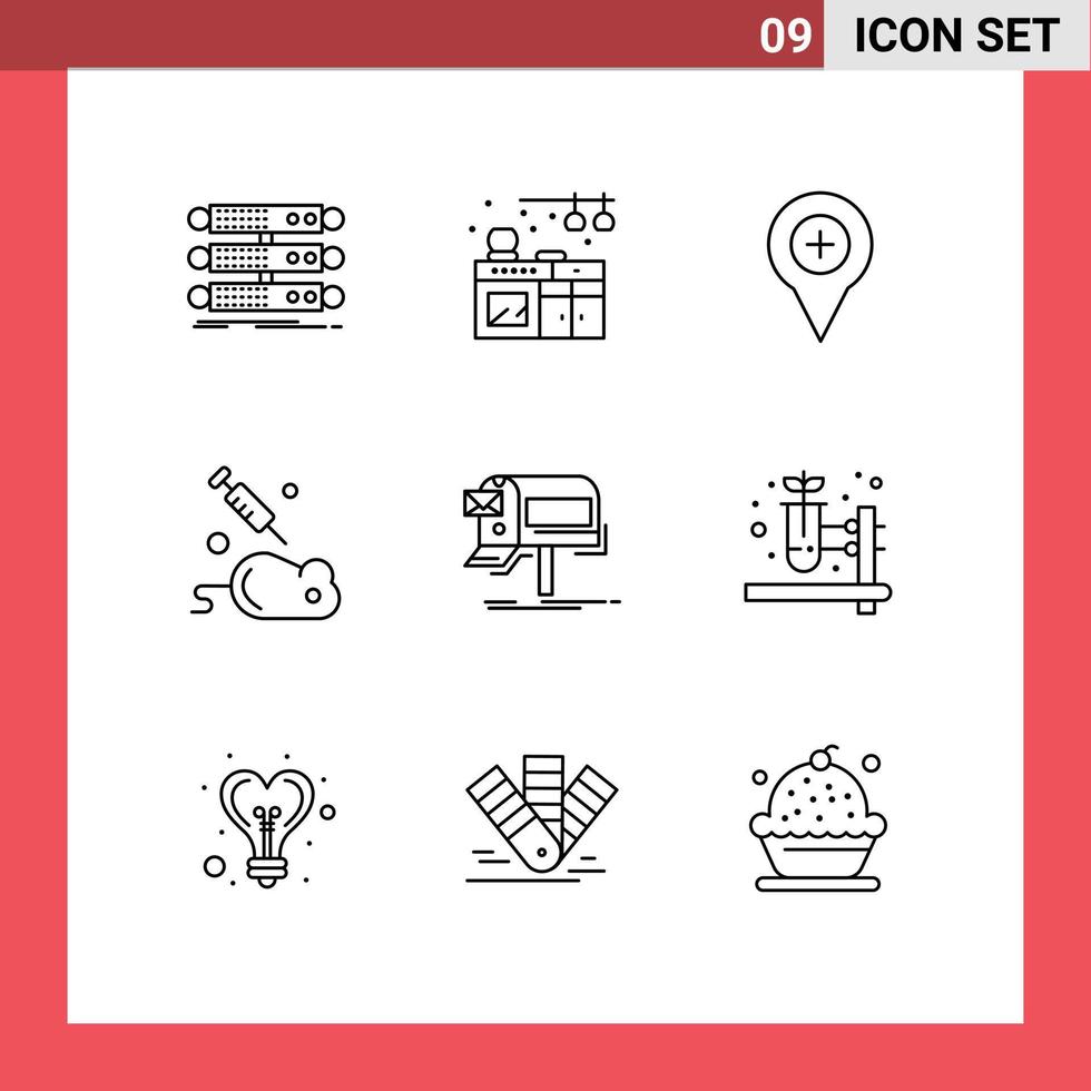 Set of 9 Commercial Outlines pack for campaigns mouse location laboratory plus Editable Vector Design Elements