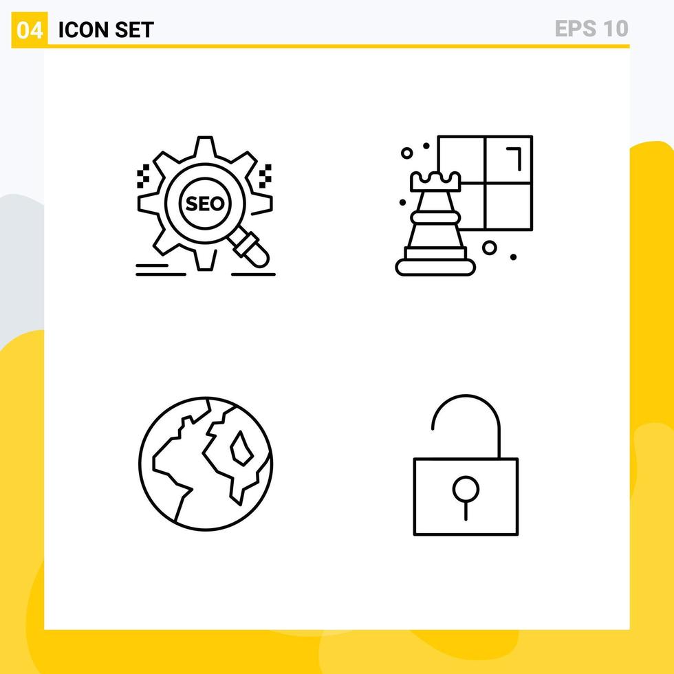 Pack of 4 creative Filledline Flat Colors of search globe website game lock Editable Vector Design Elements