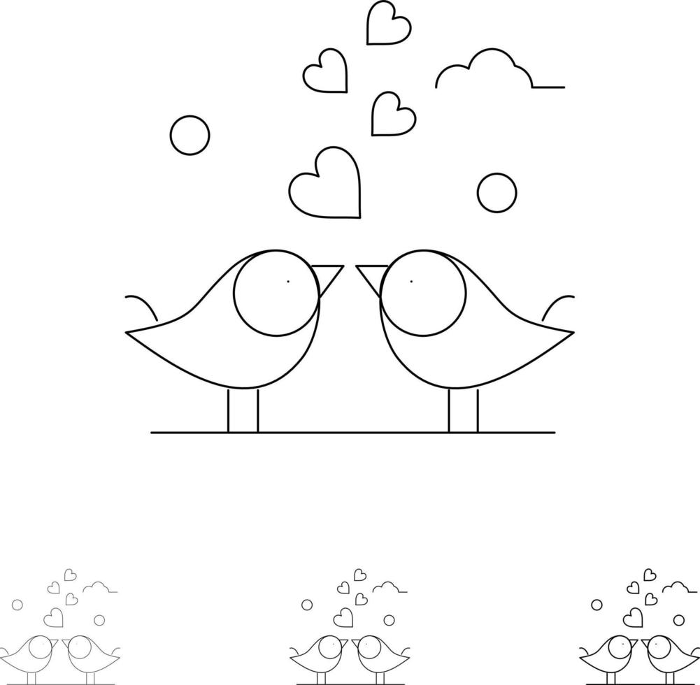 Bride Hearts Love Loving Wedding Bold and thin black line icon set vector
